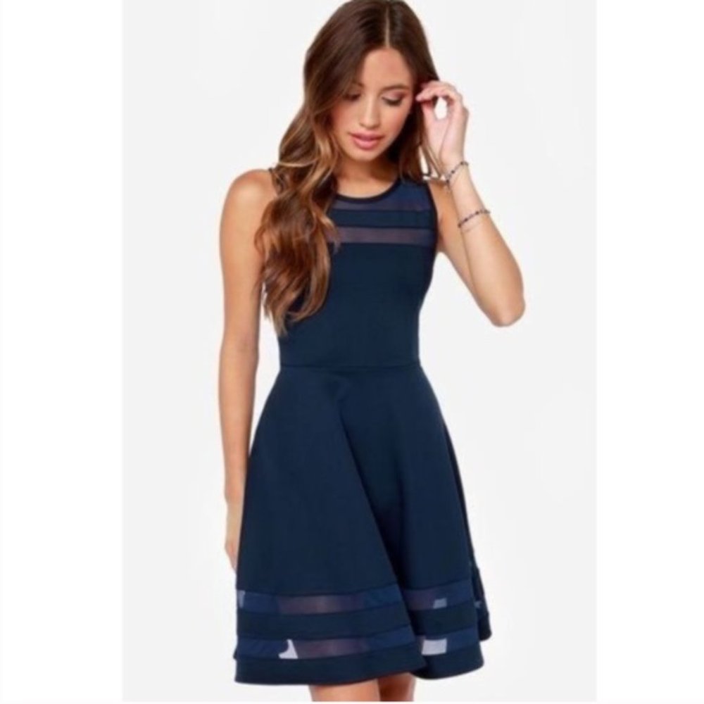 Lulu's Sheer Determination Mesh Skater Dress Blue